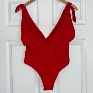 Red Plunge One Piece Swim